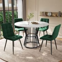 juego de comedor - mesa y sillas - mdf metal y terciopelo - blanco y verde 100x100x75cm
