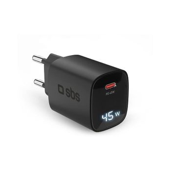Cargador SBS TETRGANLCD1C45K USB-C 45W Power Delivery con pantalla LCD