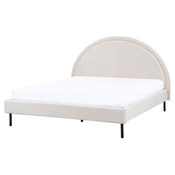 Cama Minimalista De Tela Tapicería Poliéster Somier Cabecero Semicircular 160 X 200 Cm Beige Claro Margut