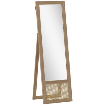 HOMCOM Espejo de Cuerpo Entero 160x50 cm con Marco de Madera y Soporte para Salón Dormitorio Natural