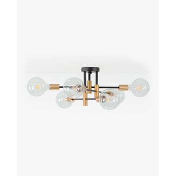 Lámpara De Techo Colgante De Metal Nessa Con 6 Focos Acabado Negro/dorado