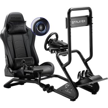 Gtplayer Cockpit Simulador Con Altavoces 3d Monitor Y Pedales Ajustable - Negro