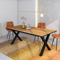 mesa comedor efecto madera roble y negro 194x90x74cm