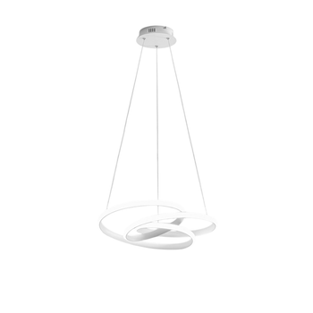 Diva - Lámpara Colgante Led Regulable 47w - Diseño Moderno En Aluminio Blanco Satinado, Luz Cálida 3000k, Aros Entrelazados D.65cm