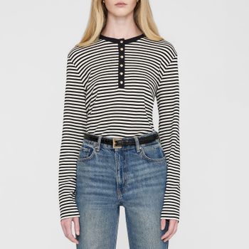 Anine Bing Alessia Striped Stretch-Cotton T-Shirt - XS