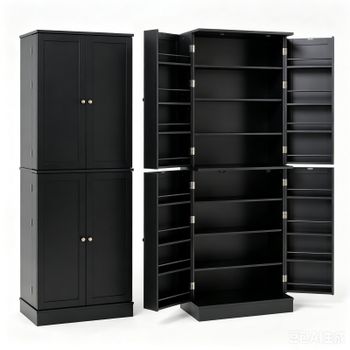 Costway Alacena de Cocina Alta con Estantes Regulables y Porta Condimentos en Puerta Antivuelco para Almacenamiento de Cocina 60 x 35 x 166,5 cm Negro
