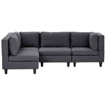 Sofá Modular Esquinero Moderno 4 Plazas Tapizado Tela Patas Negras Respaldo Acolchado Derecho Gris Oscuro Unstad