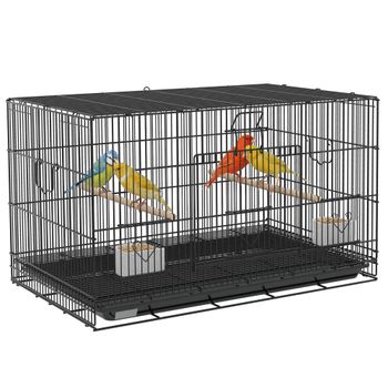 PawHut Jaula Metálica para Pájaros 77x46x45 cm con Bandeja Extraíble Perchas y Comederos Diseño Compacto y Seguro Negro   Aosom España