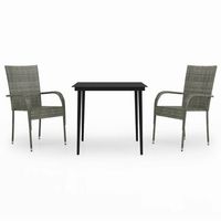 juego de comedor de jardin 3 uds  conjunto mueble jardin mesa y sillas gris y negro