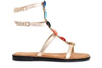 sandalias de piel con dos hebillas y pedreria gold