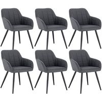 set 6 sillas de comedor sillas de cocina de lino y metal 49x43x81cm - gris oscuro - woltu