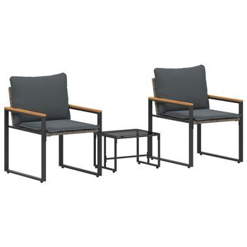 Juegos De Muebles Con Cojín 3 Piezas | Mobiliario De Jardín Gris Y Gris Oscuro Ratán