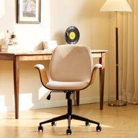 silla de escritorio en madera y terciopelo beige