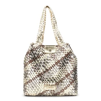 bolsa de compras tejida reversible en material metalizado multicolor bronze/platinum