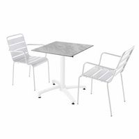 mesa de jardin de martaupe laminado y 2 sillones blancos opera - oviala