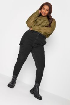 Yours Vaqueros Negros Cargo Mom, Mujer Curvy Y Tallas Grandes, Yours