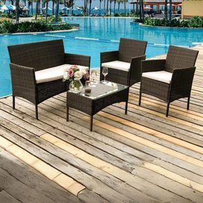 Conjunto De Jardín Bali Sofá + 2 Sillones + Mesa Ratán Negro/marrón