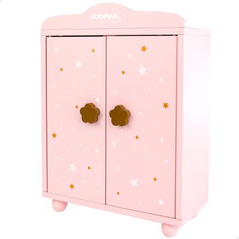 WOOMAX - Armario de madera para muñecas con perchas, de juguete, 24x11x32,5 cm, juego de roles color rosa, infantil, decoración estrellas, 4 piezas, para mayores de 3 años