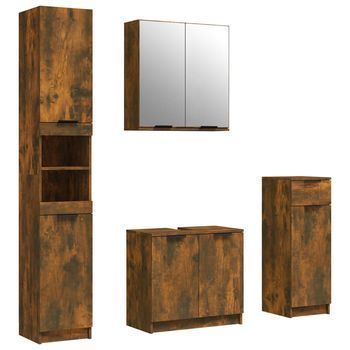 Set De Muebles De Baño 4 Uds | Armario De Baño Madera Contrachapada Roble Humo