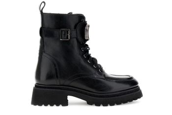botines de piel con cordones y accesorio metálico black 39