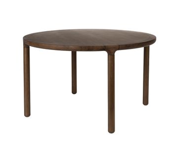 Mesa de comedor redonda de madera, acabado nogal