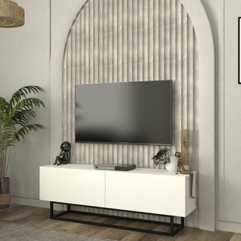 Mueble De Tv Nolven Con 2 Puertas Base Corta 135x32x47 Cm - Blanco [en.casa]