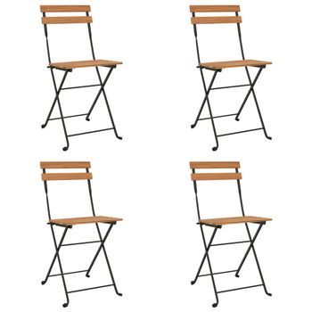 Pack 4 Uds Sillas Cafetería Plegables Acero Y Madera Maciza De Teca