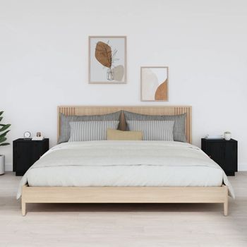 Set De 2 Mesitas De Noche - Mueble De Dormitorio - Madera De Pino - Negro (40x34x45cm)