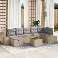 conjunto de sofa de jardin de 8 piezas con cojines beige ratan poli v8600 unico  gris