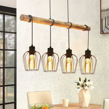 Lámpara De Techo Colgante Retro Vintage 4 Luces Madera Diseño Industrial Ajustable Zmh