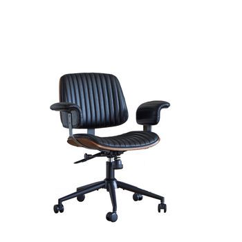 Silla De Oficina Ergonómica Negra, Silla Ejecutiva Regulable En Altura Con Ruedas, Cuero Auténtico Y Base De Metal