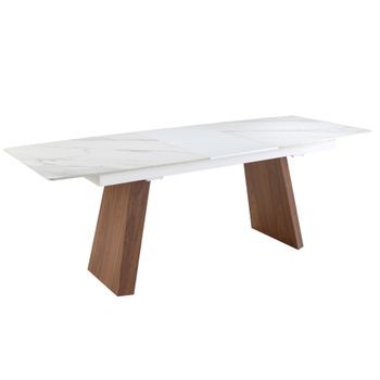 Mesa Comedor Extensible Ovalada Mármol Porcelánico Nogal Ø180x90x76
