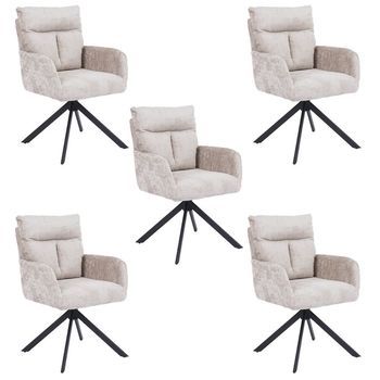 Silla De Comedor Aluna De Chenilla Con Reposabrazos - Lote De 5 Beige