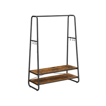 Perchero Burro Recibidor con Estantes Ganchos en Forma de S Marco de Acero, Marrón Rústico + Negro / 100A cm