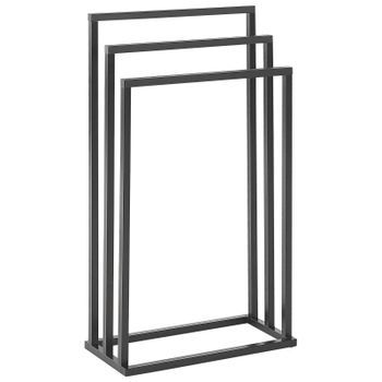 Toallero De Metal Negro Mate Madera Oscura 3 Rieles Accesorio De Pie Moderno Baño Charras