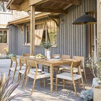 salon de jardin de madera teca maciza y cuerda beige 8 pers
