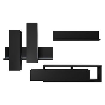 Conjunto De Muebles Para Sala Con Led Colección Bergamo. Color Negro Super Mate.