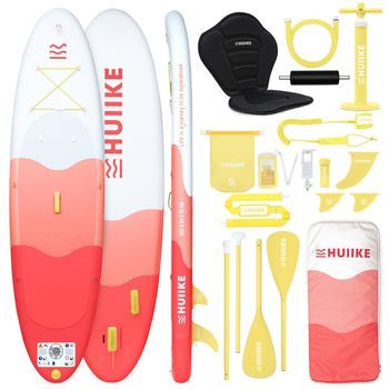 Tabla Paddle Surf Hinchable Con Accesorios, Huiike | Sup Con Remo Doble Uso, Asiento Kayak, Roja, 10'