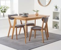sacha 120cm dining table with sacha grey and oak cushion seat chairs - oak and grey 4 chairs