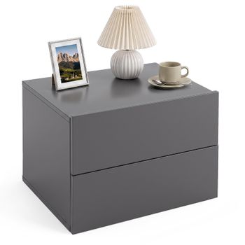 Costway Mesita de Noche Montable en Pared con Dos Cajones Amplios Gran Espacio de Almacenaje Resistente para Dormitorio 42 x 30 x 29 cm Gris