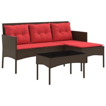 Conjunto De Sofás De Jardín 2 Piezas | Mueble De Jardín Marrón Y Rojo Ratán Sintético