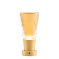 jarron zafferano soffio - lampara de mesa led recargable ip65 con funcion de jarron regulador tactil cristal ambar y base dorada - 10h autonomia