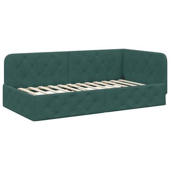 Cama Individual | Cama Para Adulto | Estructura De Cama En Esquina Verde Oscuro 90 X 200 Cm