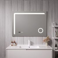 espejo de pared con led chambave para bano ip65 antivaho reloj lupa 3x aluminio 70 x 100 x 3 cm - plateado protec