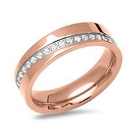 anillo de acero inoxidable chapado en oro rosa con circonita