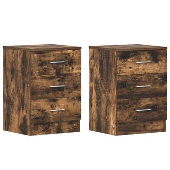 Mesitas De Noche 2 Uds Contrachapado Roble Ahumado 38x35x56 Cm Vidaxl