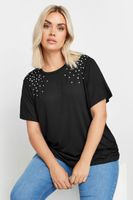 yours camiseta negra con tachas strass mujer curvy y tallas grandes yours