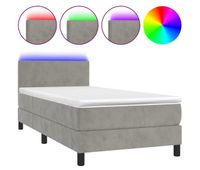 cama box spring colchon y led terciopelo gris claro 90x200 cm diseno plano