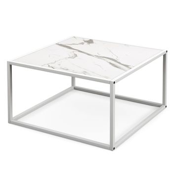 Costway Mesa de Centro Moderna Cuadrada Tapa de Imitación de Mármol Marco de Acero Mesa Baja de Cóctel para Salón 70 x 70 x 40 cm
