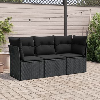 Conjunto De Sofás De Jardín Con Cojines 3 Uds | Mueble Jardin Mesa Y Sillas Ratán Sintético Negro Cfw780331